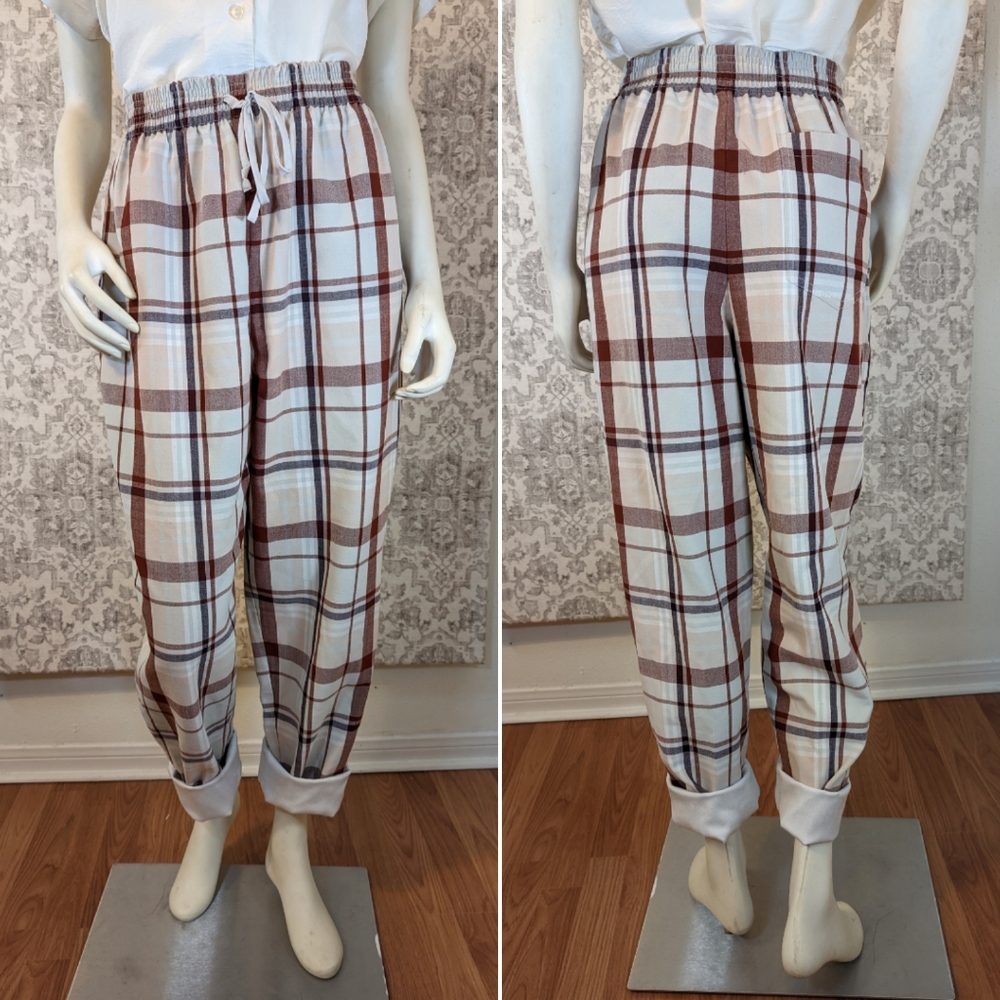 Wilfred Aritzia Soleste Plaid High Rise Pull On cuffed Pant size Large